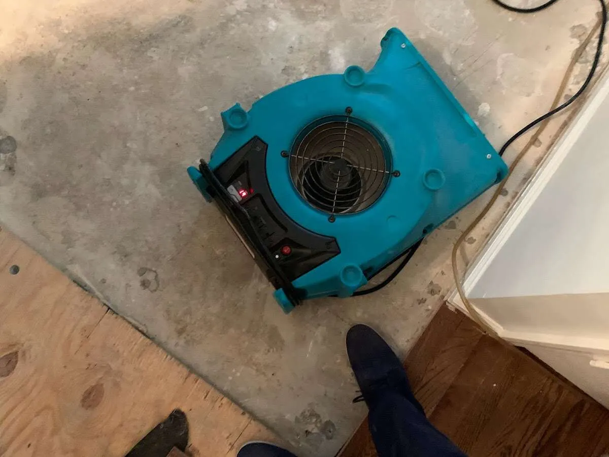 Air mover drying subfloor during Leak Detection & Repair in Tyler